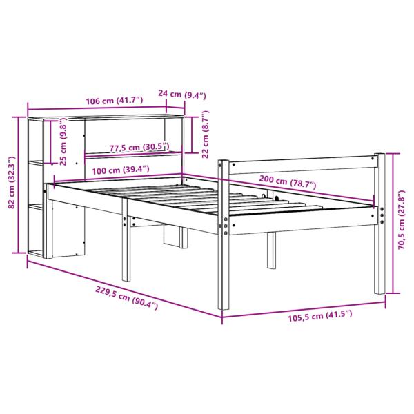 Massivholzbett mit Regal ohne Matratze 100x200 cm Kiefer