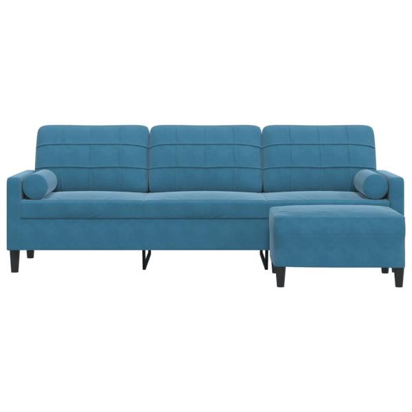 3-Sitzer-Sofa mit Hocker Blau 210 cm Samt
