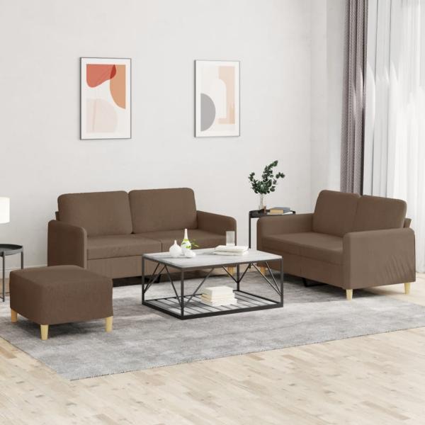 ARDEBO.de - 3-tlg. Sofagarnitur mit Kissen Braun Stoff