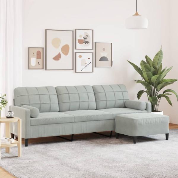 ARDEBO.de - 3-Sitzer-Sofa mit Hocker Hellgrau 210 cm Samt