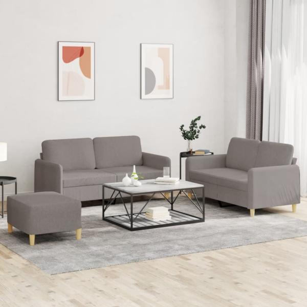 ARDEBO.de - 3-tlg. Sofagarnitur mit Kissen Taupe Stoff