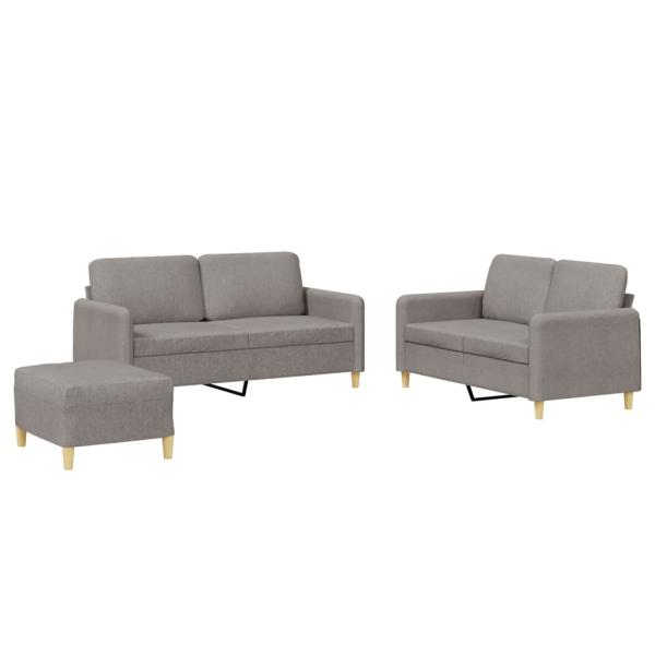 3-tlg. Sofagarnitur mit Kissen Taupe Stoff