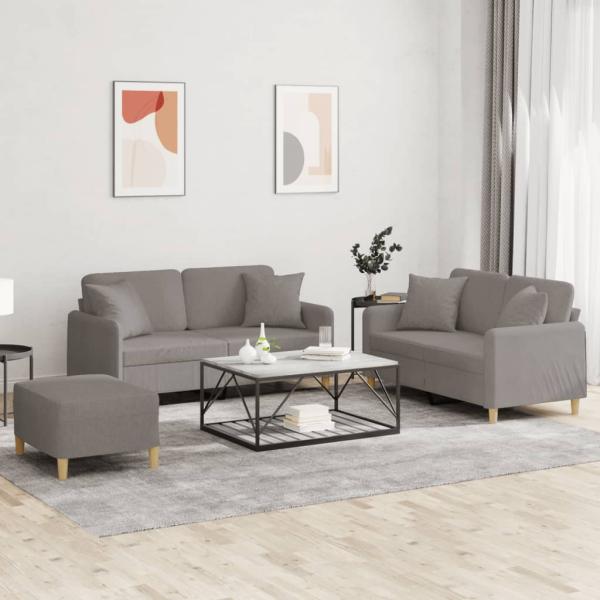ARDEBO.de - 3-tlg. Sofagarnitur mit Kissen Taupe Stoff