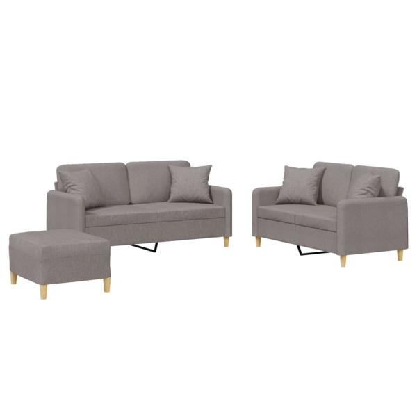 3-tlg. Sofagarnitur mit Kissen Taupe Stoff