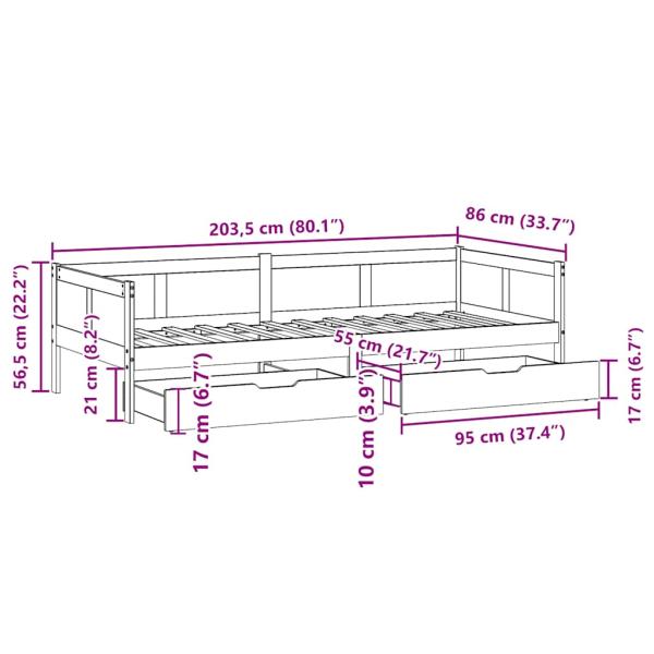 Tagesbett mit Schubladen 80x200 cm Massivholz Kiefer