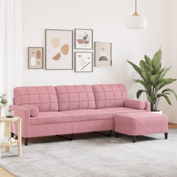 ARDEBO.de - 3-Sitzer-Sofa mit Hocker Rosa 210 cm Samt