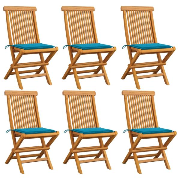 ARDEBO.de - Gartenstühle mit Blauen Kissen 6 Stk. Massivholz Teak