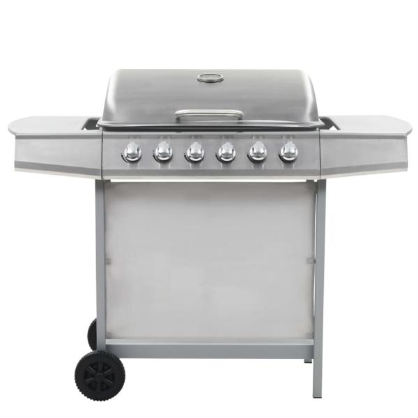 Gasgrill mit 6 Flammen Edelstahl Silbern