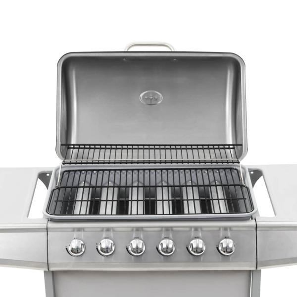 Gasgrill mit 6 Flammen Edelstahl Silbern