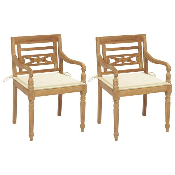 ARDEBO.de - Batavia-Stühle 2 Stk. mit Creme Kissen Teak Massivholz