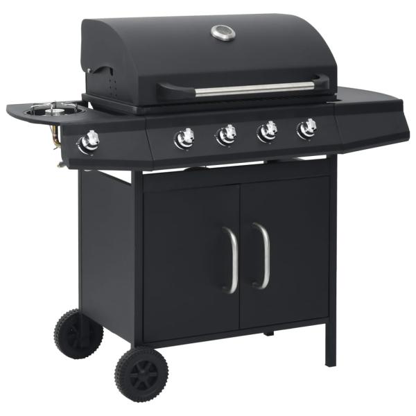 Gasgrill 4+1 Flammen Schwarz Stahl
