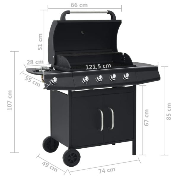 Gasgrill 4+1 Flammen Schwarz Stahl