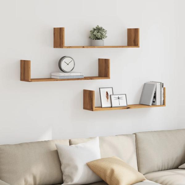 ARDEBO.de - Wandregale 3 Stk. Artisan-Eiche 80x18x18 cm Holzwerkstoff
