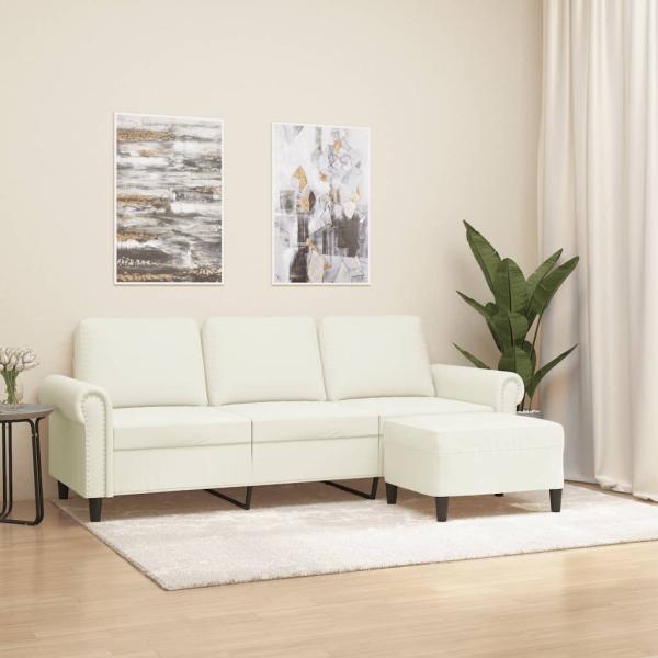 ARDEBO.de - 3-Sitzer-Sofa mit Hocker Creme 180 cm Samt