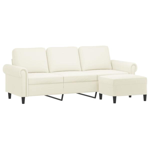 3-Sitzer-Sofa mit Hocker Creme 180 cm Samt