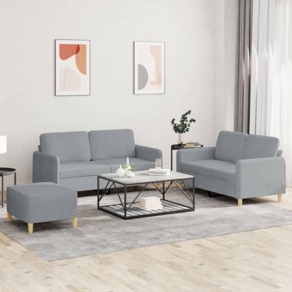 ARDEBO.de - 3-tlg. Sofagarnitur mit Kissen Hellgrau Stoff