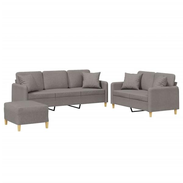 3-tlg. Sofagarnitur mit Kissen Taupe Stoff