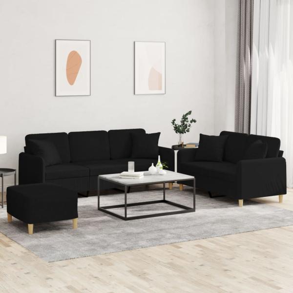 ARDEBO.de - 3-tlg. Sofagarnitur mit Kissen Schwarz Stoff