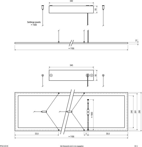 EVN LED Pendelleuchte, rechteckig, 220-240V/AC/DC IP40, 29W, 33W, 35W, 38W, 3000K, 4000K, 3480-4750lm, weiß (PPSU120125)