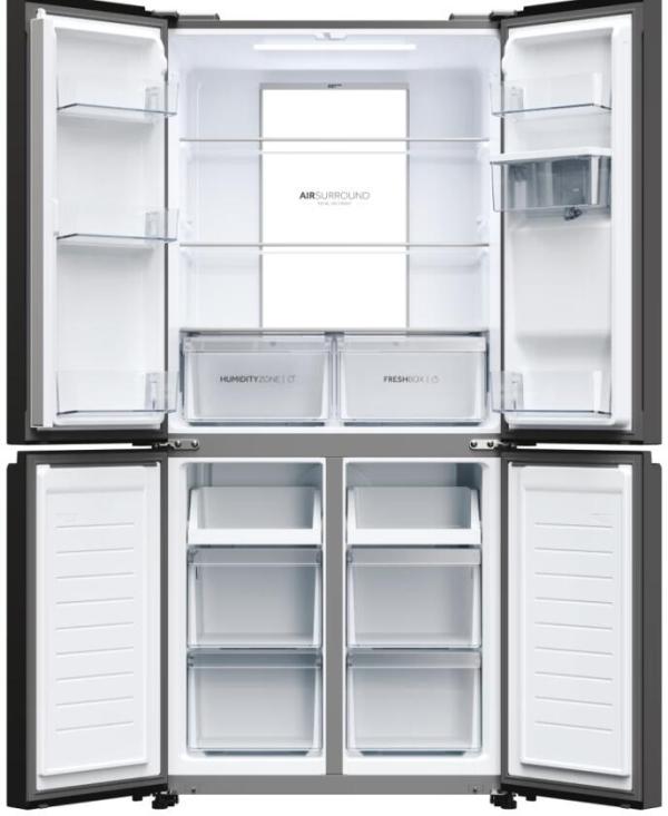 Haier HCR7818DWPT Stand Side-by-Side Kombination, 83,3 cm breit, 463 L, NoFrost, Humidity Zone, Wassertank, Wasserspender, Day Light LED, Slate black