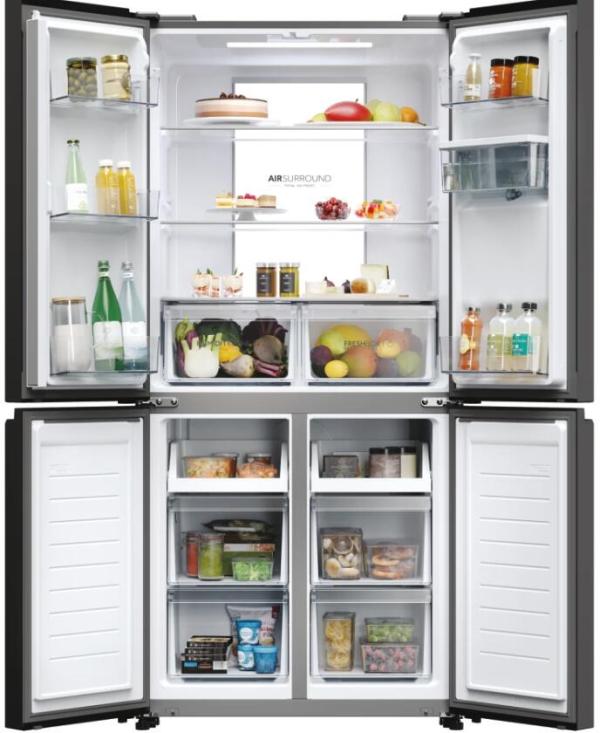 Haier HCR7818DWPT Stand Side-by-Side Kombination, 83,3 cm breit, 463 L, NoFrost, Humidity Zone, Wassertank, Wasserspender, Day Light LED, Slate black