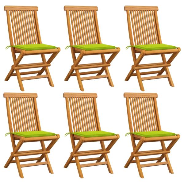 ARDEBO.de - Gartenstühle mit Hellgrünen Kissen 6 Stk. Massivholz Teak
