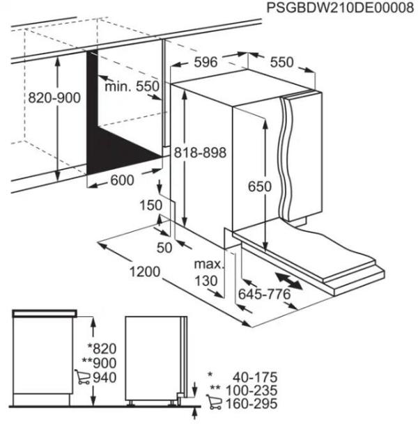 AEG FSB5361CZ Vollintegrierter Geschirrspüler, 60 cm breit, 13 Maßgedecke, AquaControl, Schlepptür, 7 Spülprogramme, 3 Temperaturen, BeamOnFloor