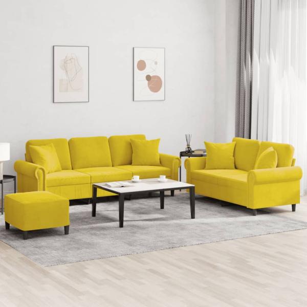 ARDEBO.de - 3-tlg. Sofagarnitur mit Kissen Gelb Samt