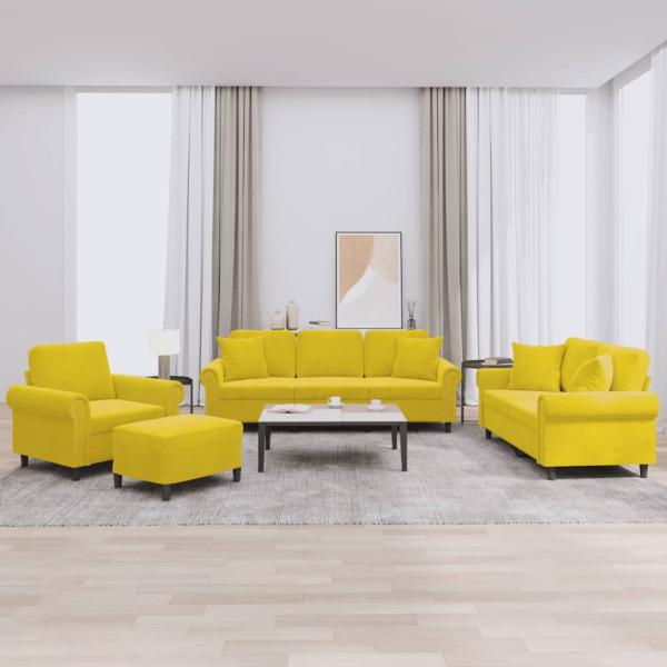 ARDEBO.de - 4-tlg. Sofagarnitur mit Kissen Gelb Samt