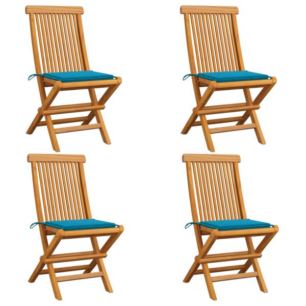 ARDEBO.de - Gartenstühle mit Blauen Kissen 4 Stk. Teak Massivholz