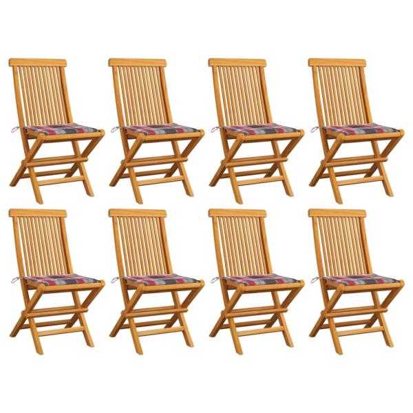 ARDEBO.de - Gartenstühle Rote Karomuster-Kissen 8 Stk. Massivholz Teak