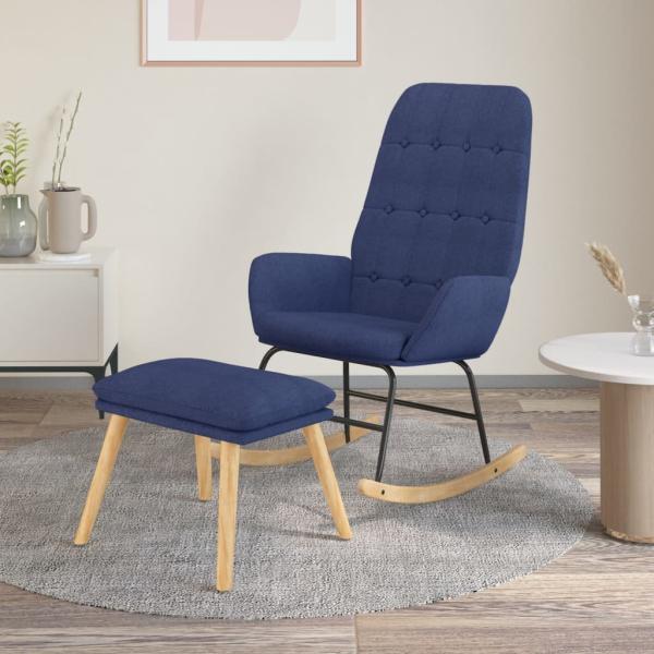 ARDEBO.de - Schaukelstuhl mit Fußhocker Blau Stoff