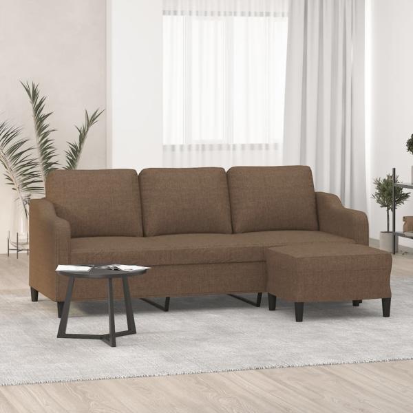 ARDEBO.de - 3-Sitzer-Sofa mit Hocker Braun 180 cm Stoff
