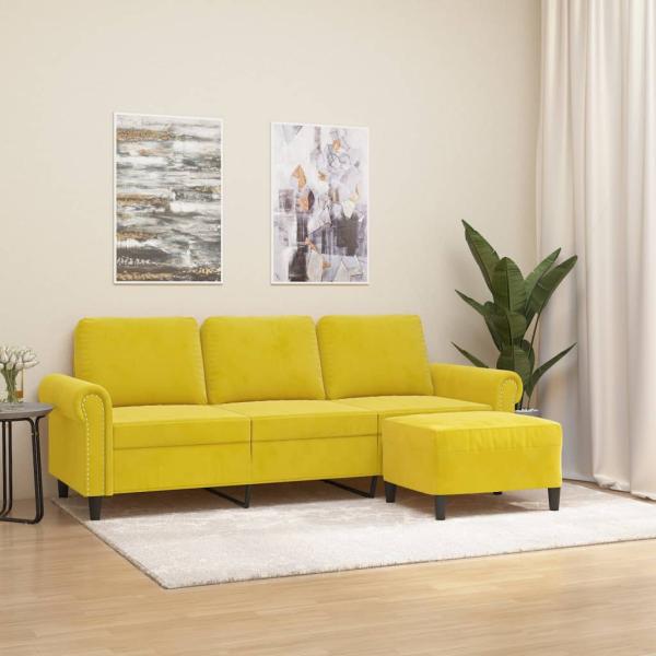 ARDEBO.de - 3-Sitzer-Sofa mit Hocker Gelb 180 cm Samt