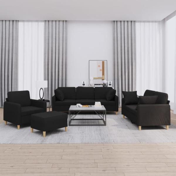 ARDEBO.de - 4-tlg. Sofagarnitur mit Kissen Schwarz Stoff