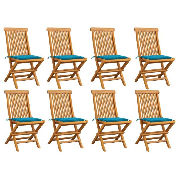 ARDEBO.de - Gartenstühle mit Blauen Kissen 8 Stk. Massivholz Teak
