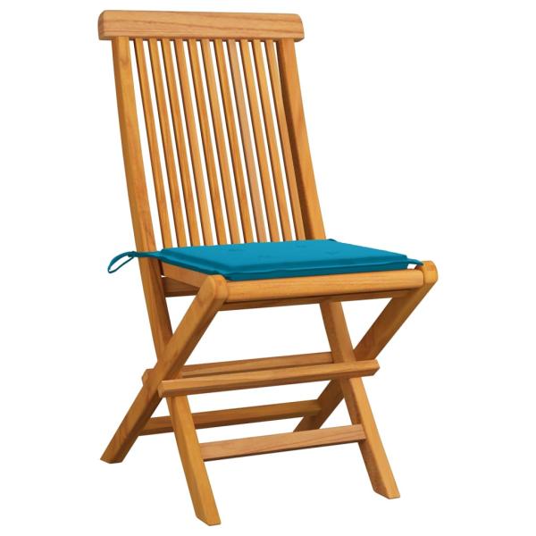 Gartenstühle mit Blauen Kissen 8 Stk. Massivholz Teak