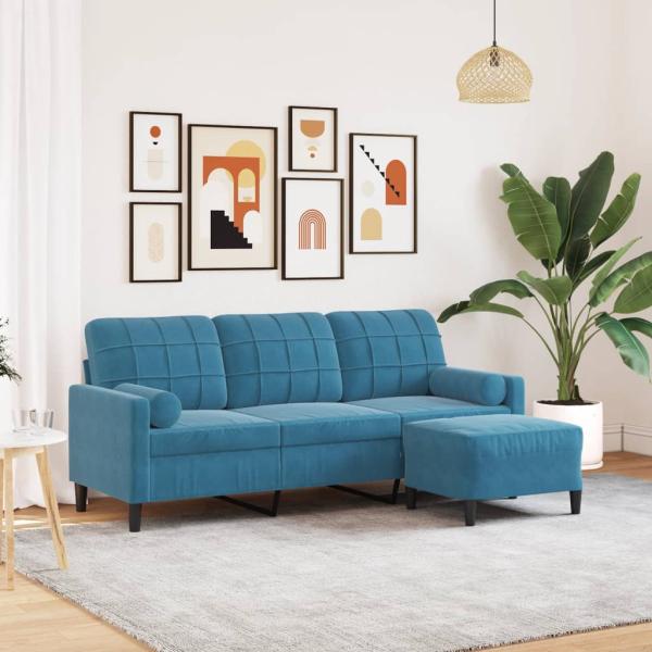 ARDEBO.de - 3-Sitzer-Sofa mit Hocker Blau 180 cm Samt