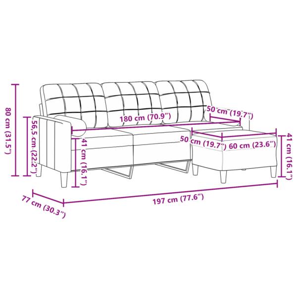 3-Sitzer-Sofa mit Hocker Blau 180 cm Samt