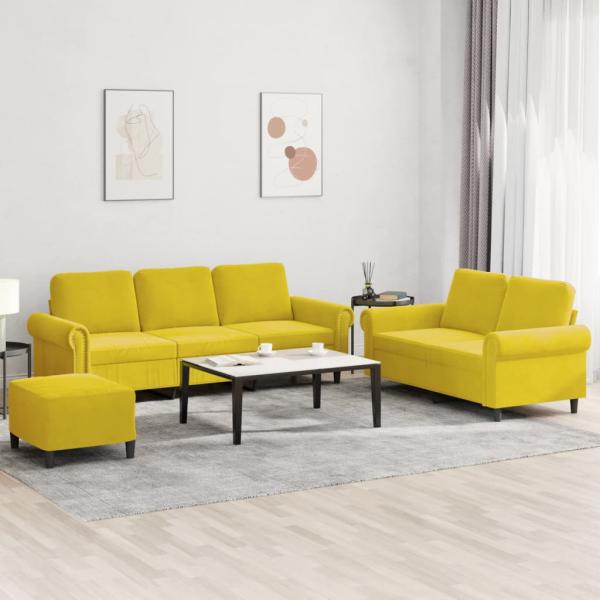 ARDEBO.de - 3-tlg. Sofagarnitur mit Kissen Gelb Samt