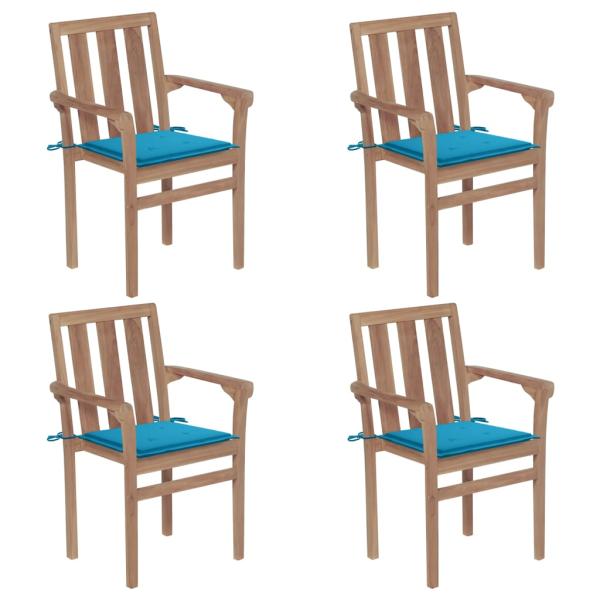 ARDEBO.de - Stapelbare Gartenstühle mit Kissen 4 Stk. Massivholz Teak