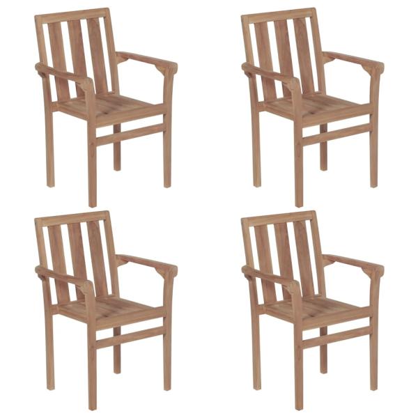 Stapelbare Gartenstühle mit Kissen 4 Stk. Massivholz Teak