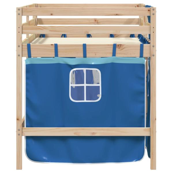 Kinderhochbett mit Vorhängen Blau 90x190 cm Massivholz Kiefer
