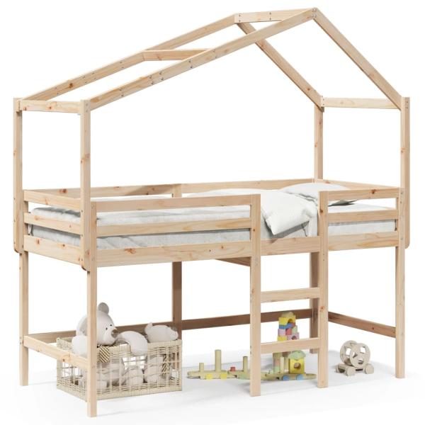 ARDEBO.de - Hochbett mit Leiter und Dach 90x190 cm Massivholz Kiefer