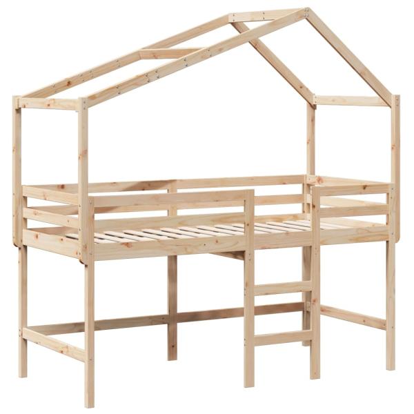 Hochbett mit Leiter und Dach 90x190 cm Massivholz Kiefer