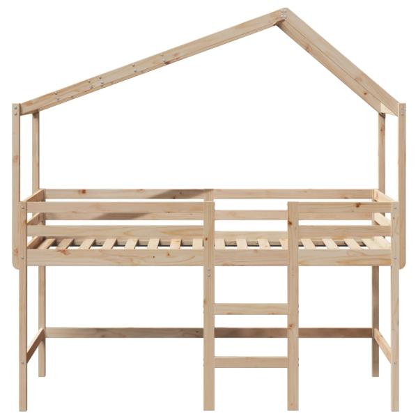 Hochbett mit Leiter und Dach 90x190 cm Massivholz Kiefer