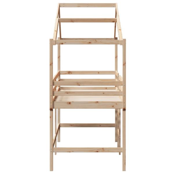 Hochbett mit Leiter und Dach 90x190 cm Massivholz Kiefer
