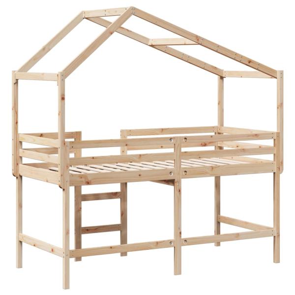 Hochbett mit Leiter und Dach 90x190 cm Massivholz Kiefer