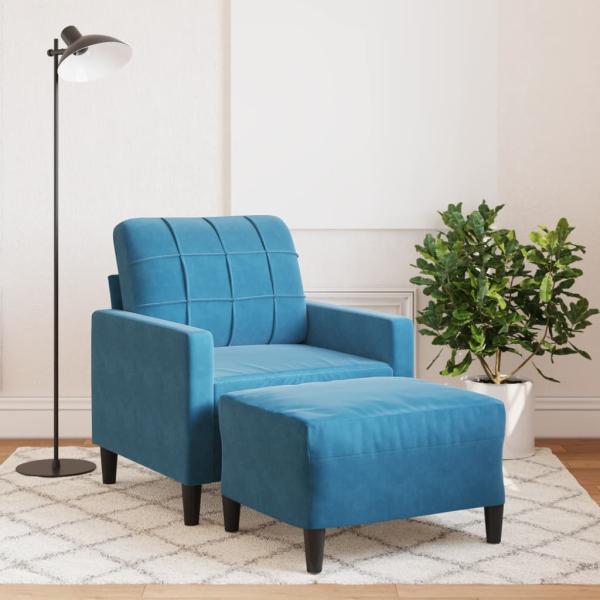 ARDEBO.de - Sessel mit Hocker Blau 60 cm Samt