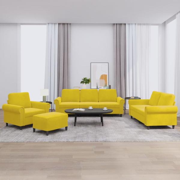 ARDEBO.de - 4-tlg. Sofagarnitur mit Kissen Gelb Samt